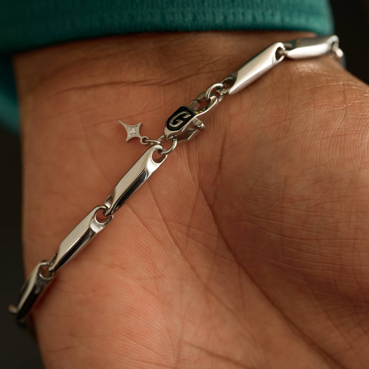 4MM Bar Link Chain Bracelet in White Gold - 4mm