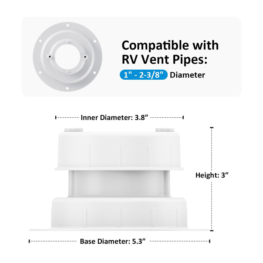 Aluminum RV Plumbing Vent Cap, Camper Roof Sewer Cap White 2 Packs F5433