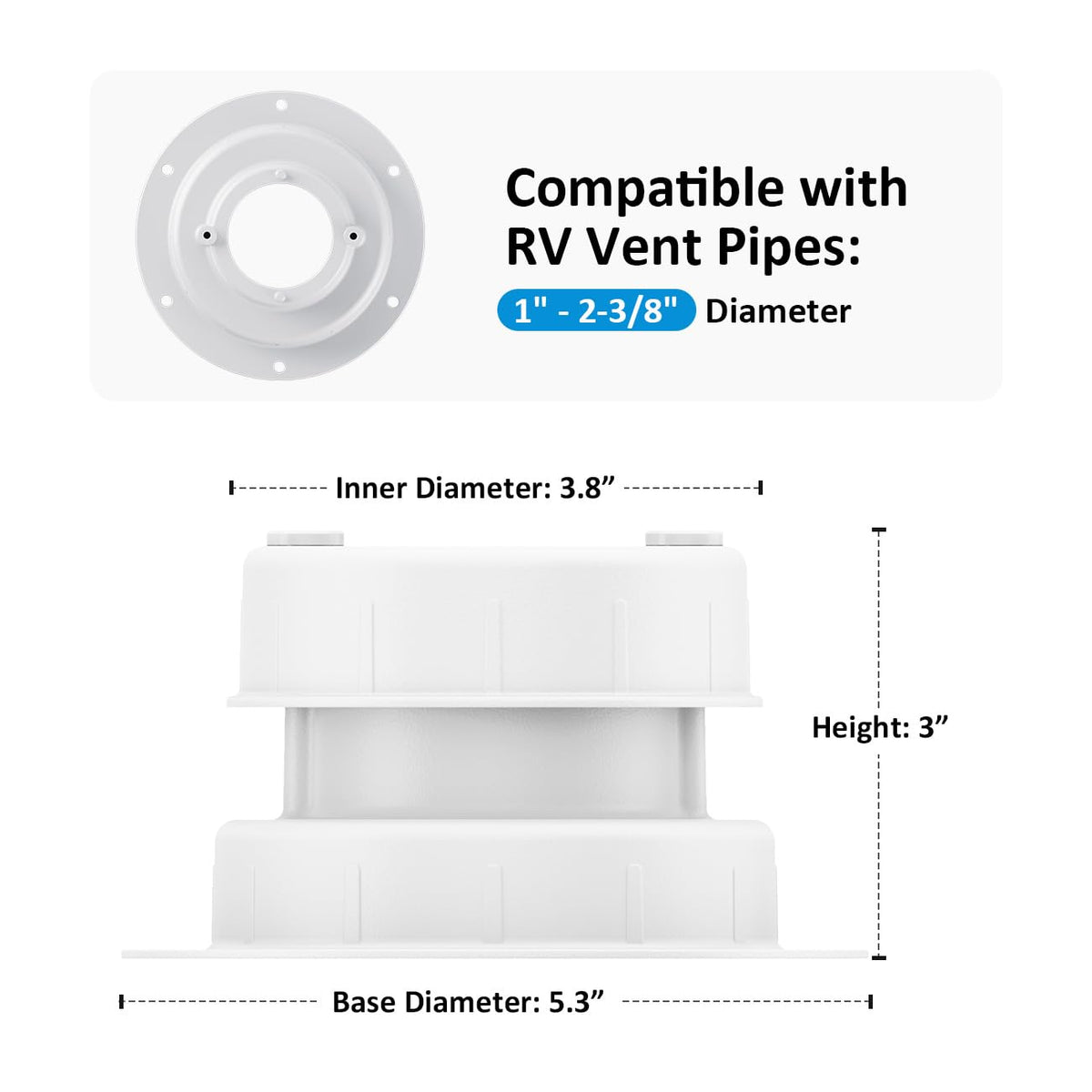 Aluminum RV Plumbing Vent Cap, Camper Roof Sewer Cap White 2 Packs F5433