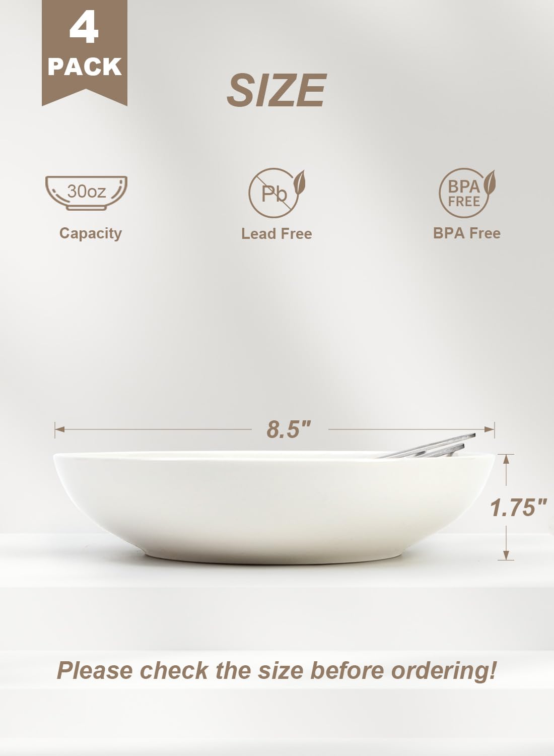30oz Set of 4 White Porcelain Pasta Bowls I5799