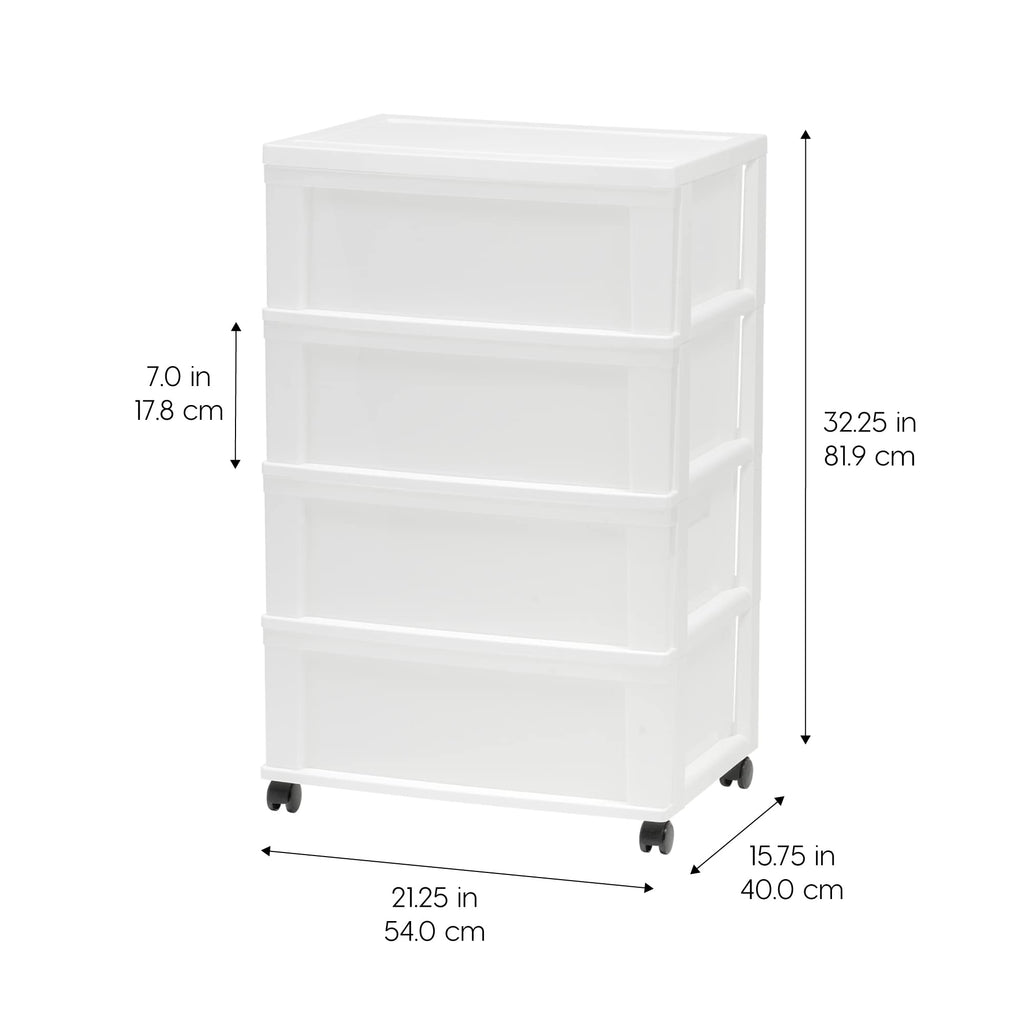 4 Drawer White Storage Cart with Wheels O370