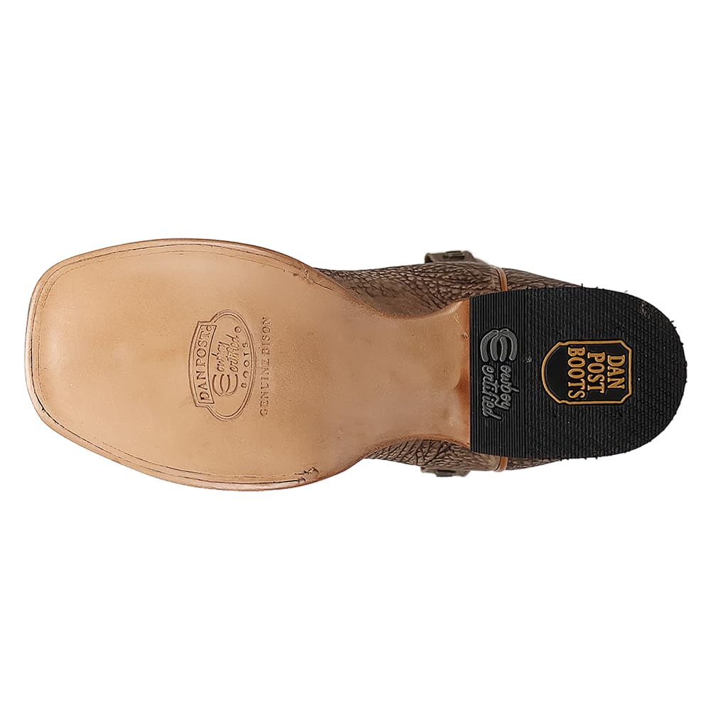 Brown Embroidered Bison Square Toe Pull On Dress Boots O306