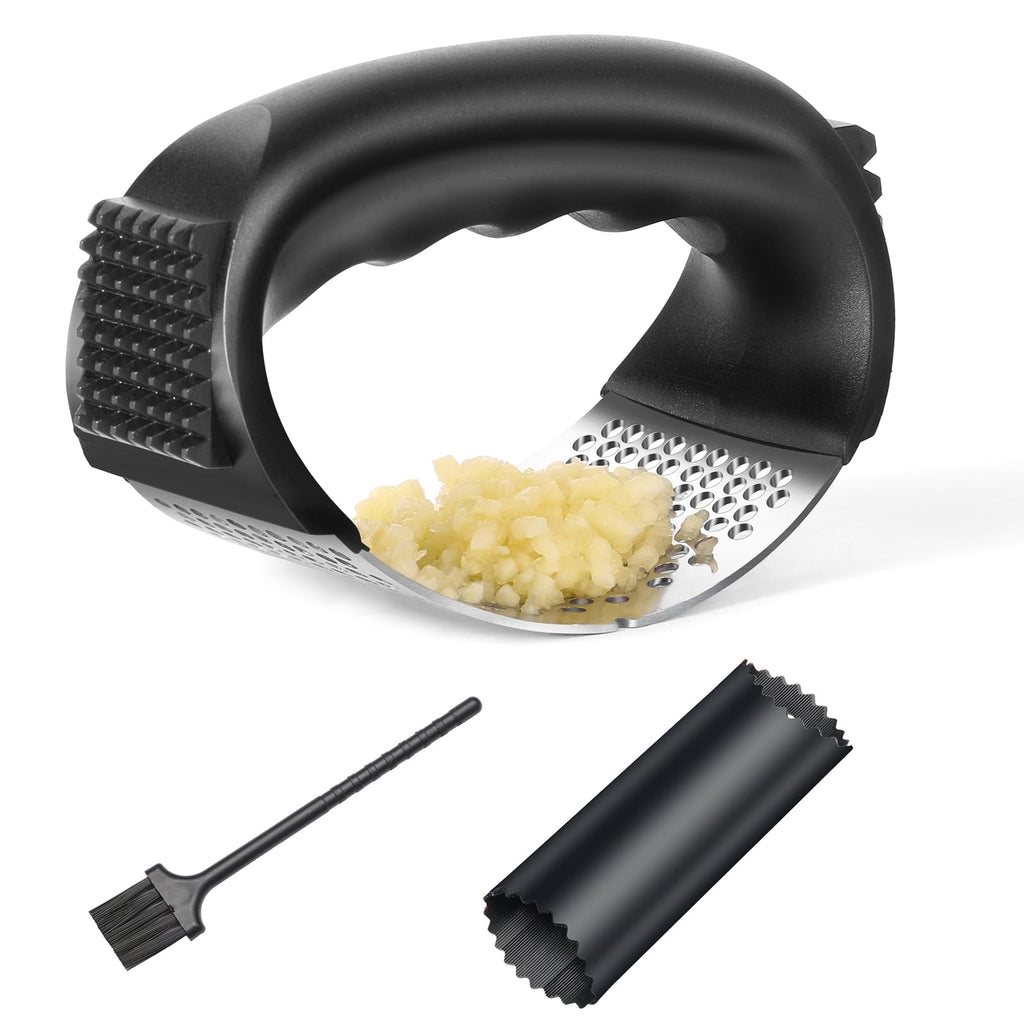 Stainless Steel Garlic Press Rocker with Peeler and Cleaning Brush X158689