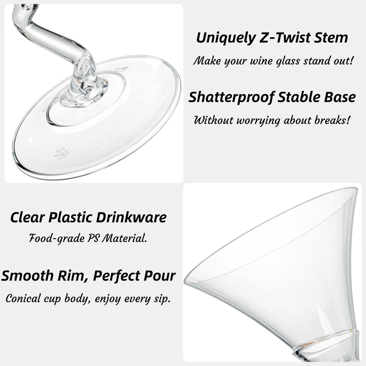 18 Pack 5 Oz Plastic Martini Glasses with Twisted Stem E43326