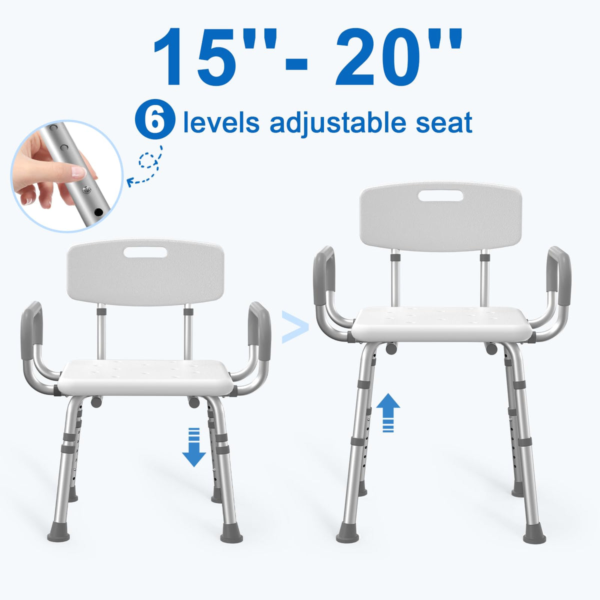 Heavy Duty Height Adjustable Shower Chair with Arms and Back B892