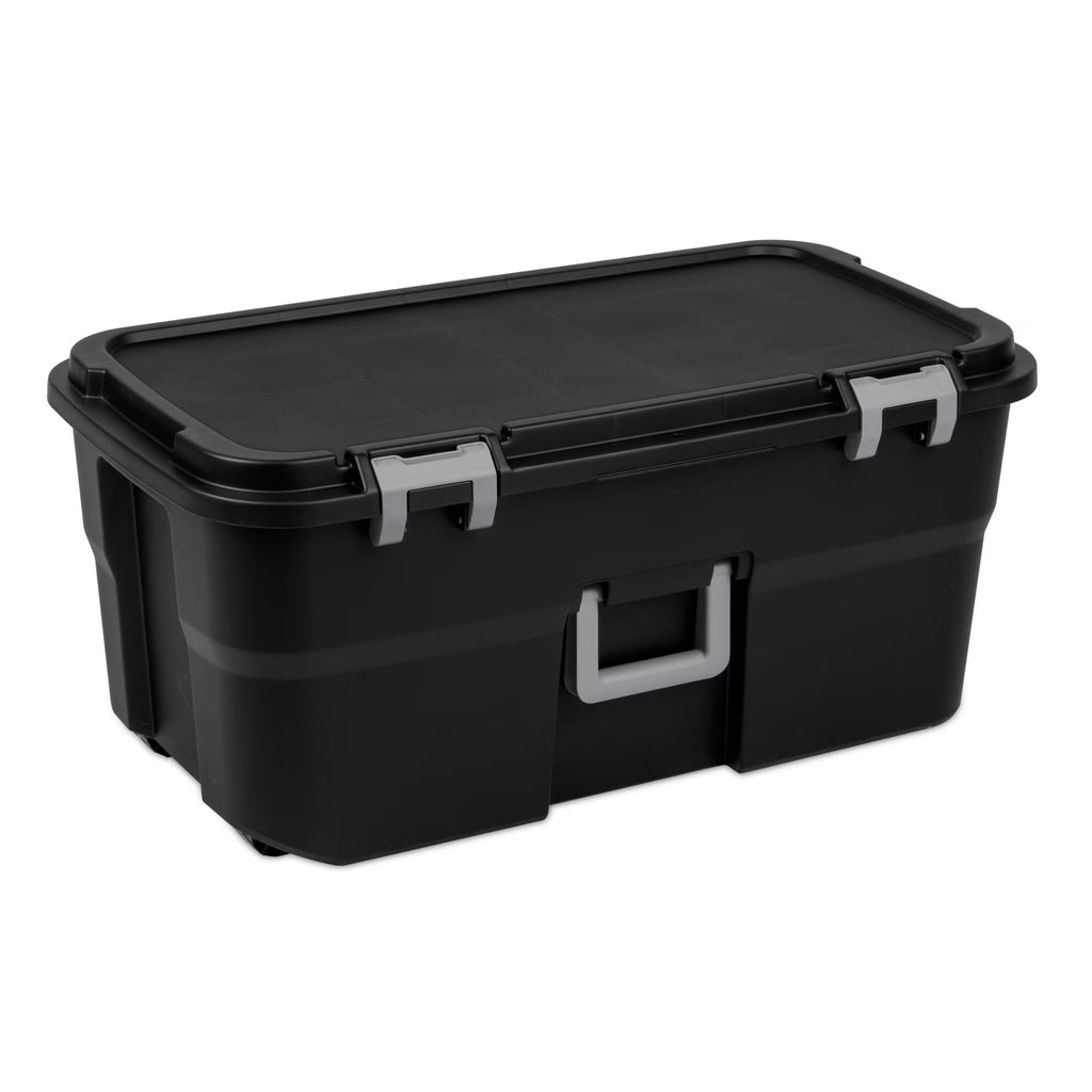 22 Gallon Black Wheeled Plastic Storage Trunk with Lids P13090