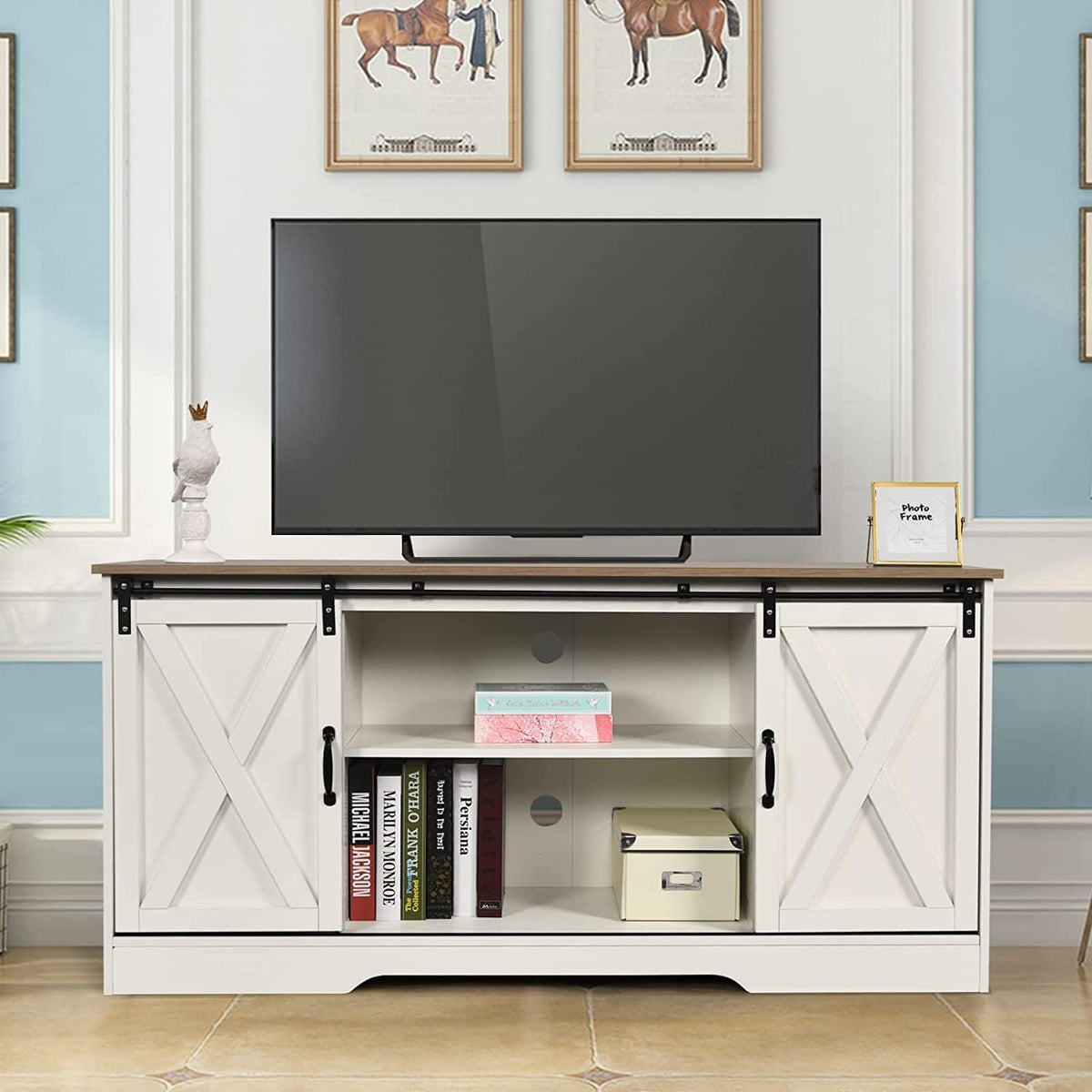 White Farmhouse TV Stand for 65 Inch TV S1480