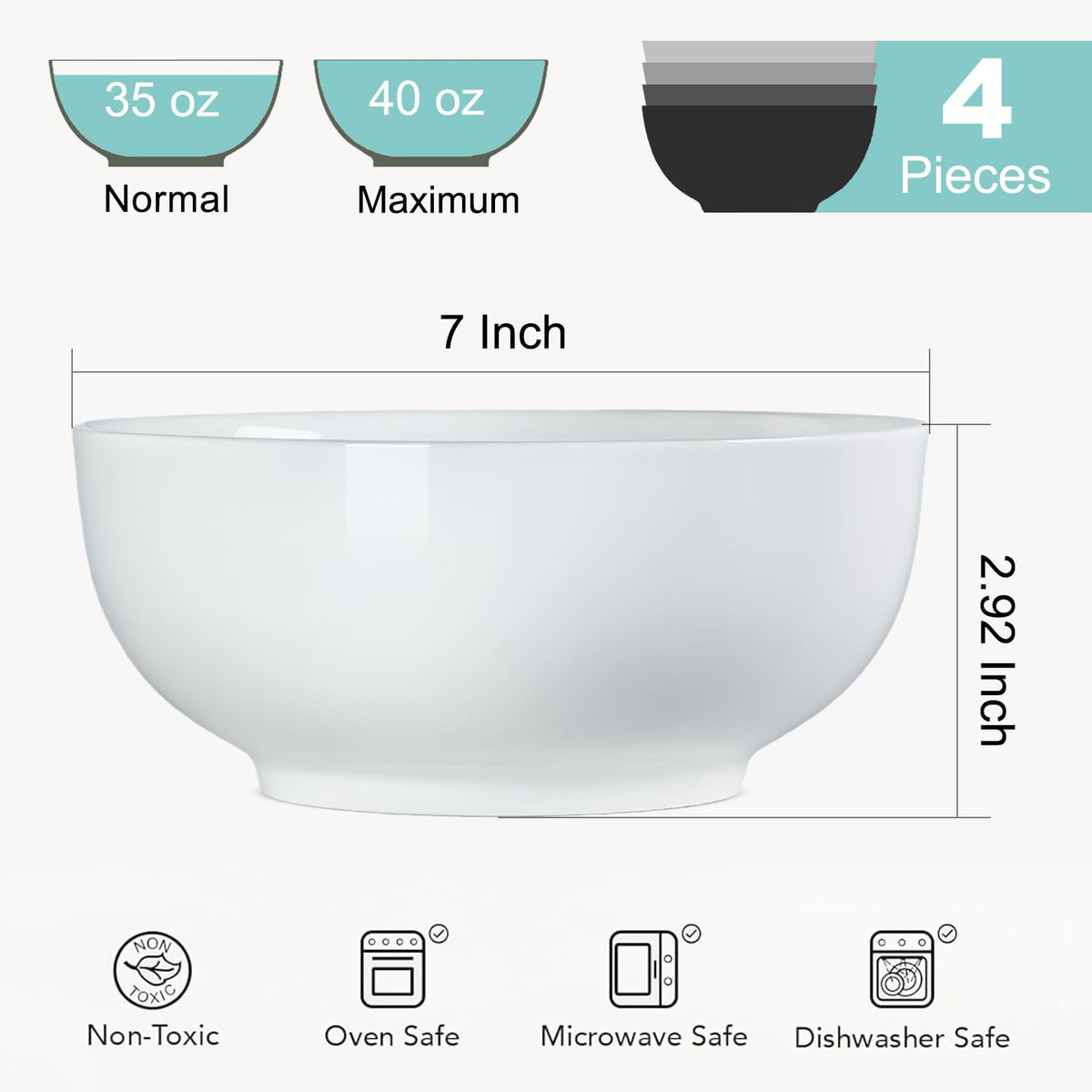 40 oz Off White Ceramic Soup Bowls Set of 4 G85230