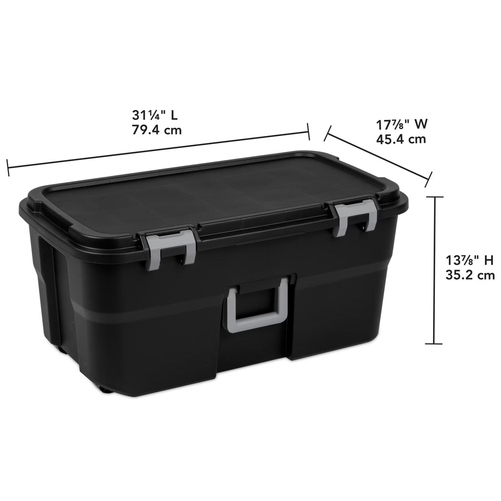 22 Gallon Black Wheeled Plastic Storage Trunk with Lids P13090