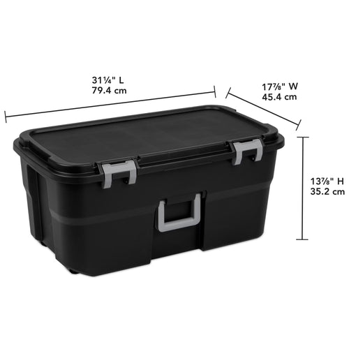 22 Gallon Black Wheeled Plastic Storage Trunk with Lids P13090