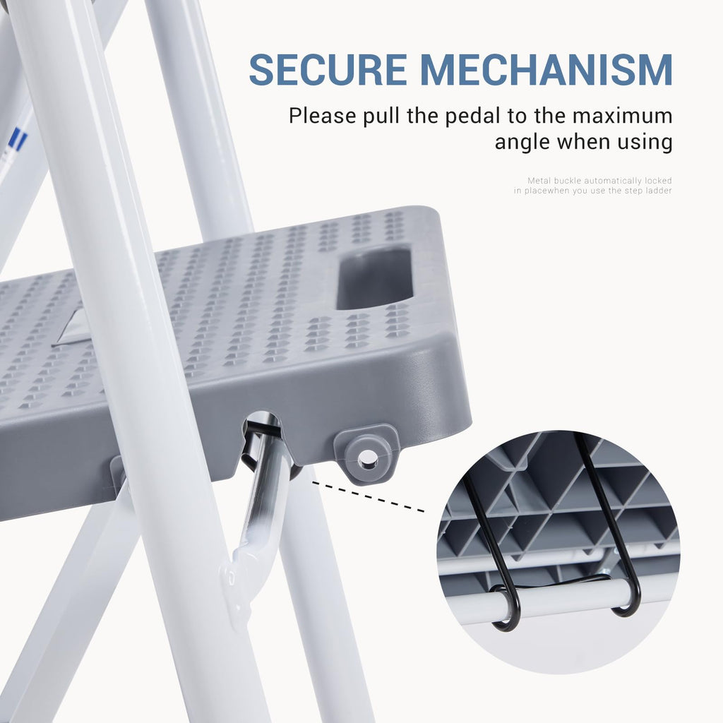 3 Step Ladder with Anti-Slip Pedal and Handrail, 800lbs, Grey I349938