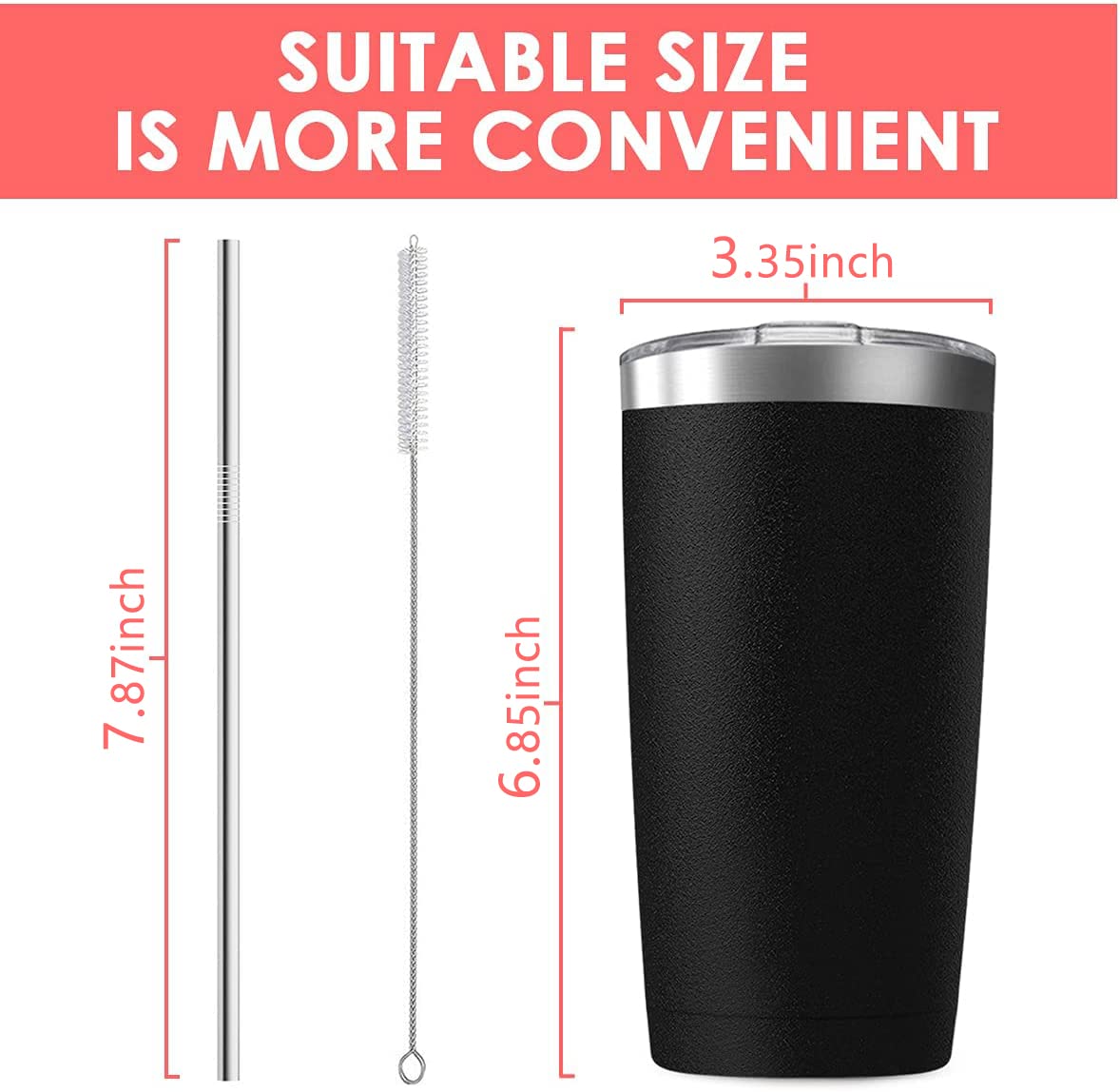 6 Pack 20 oz Stainless Steel Insulated Tumbler with Straw and Lid T598