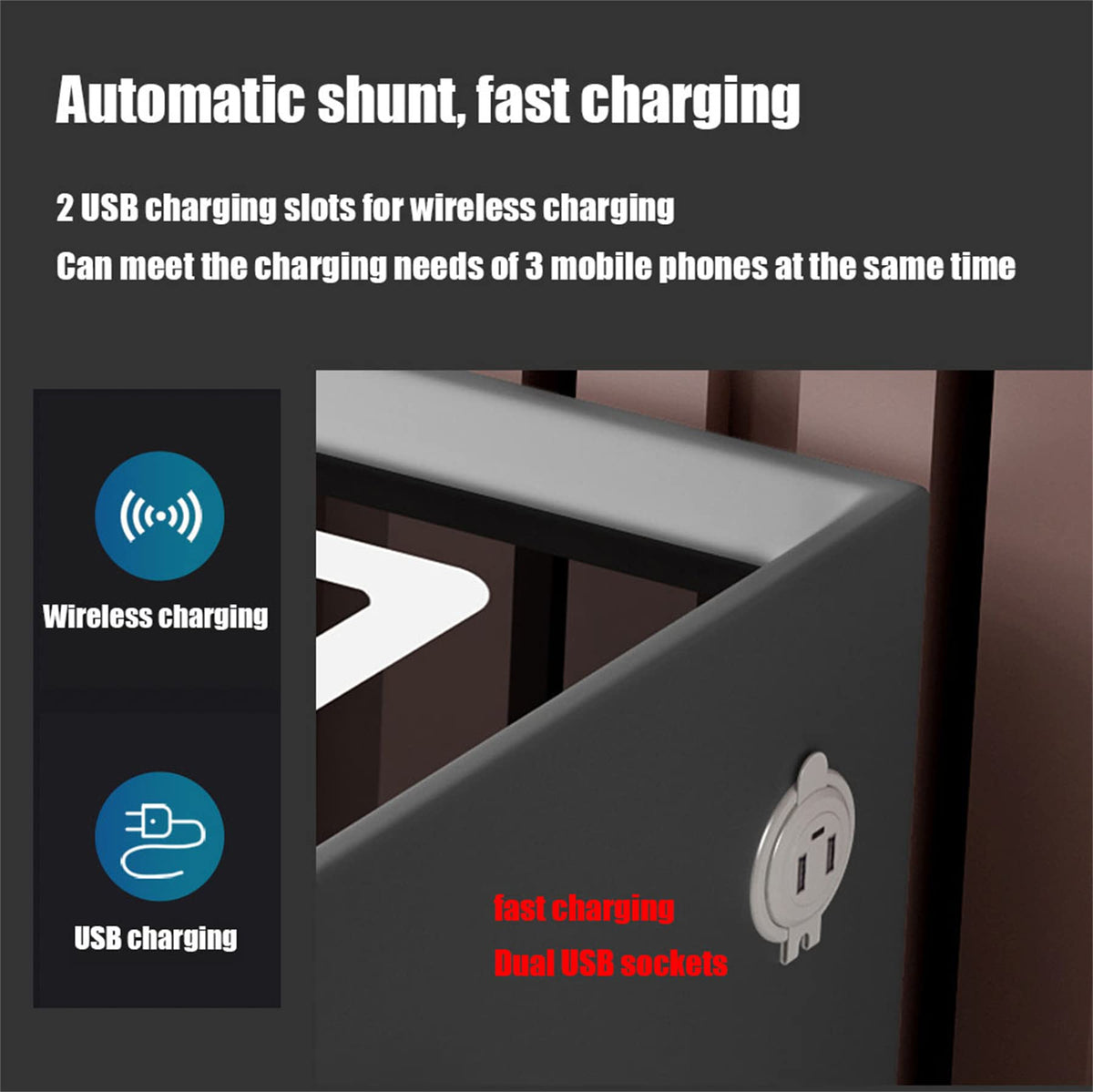 Smart Bedroom Nightstand with Fingerprint Lock and LED Lights K88456