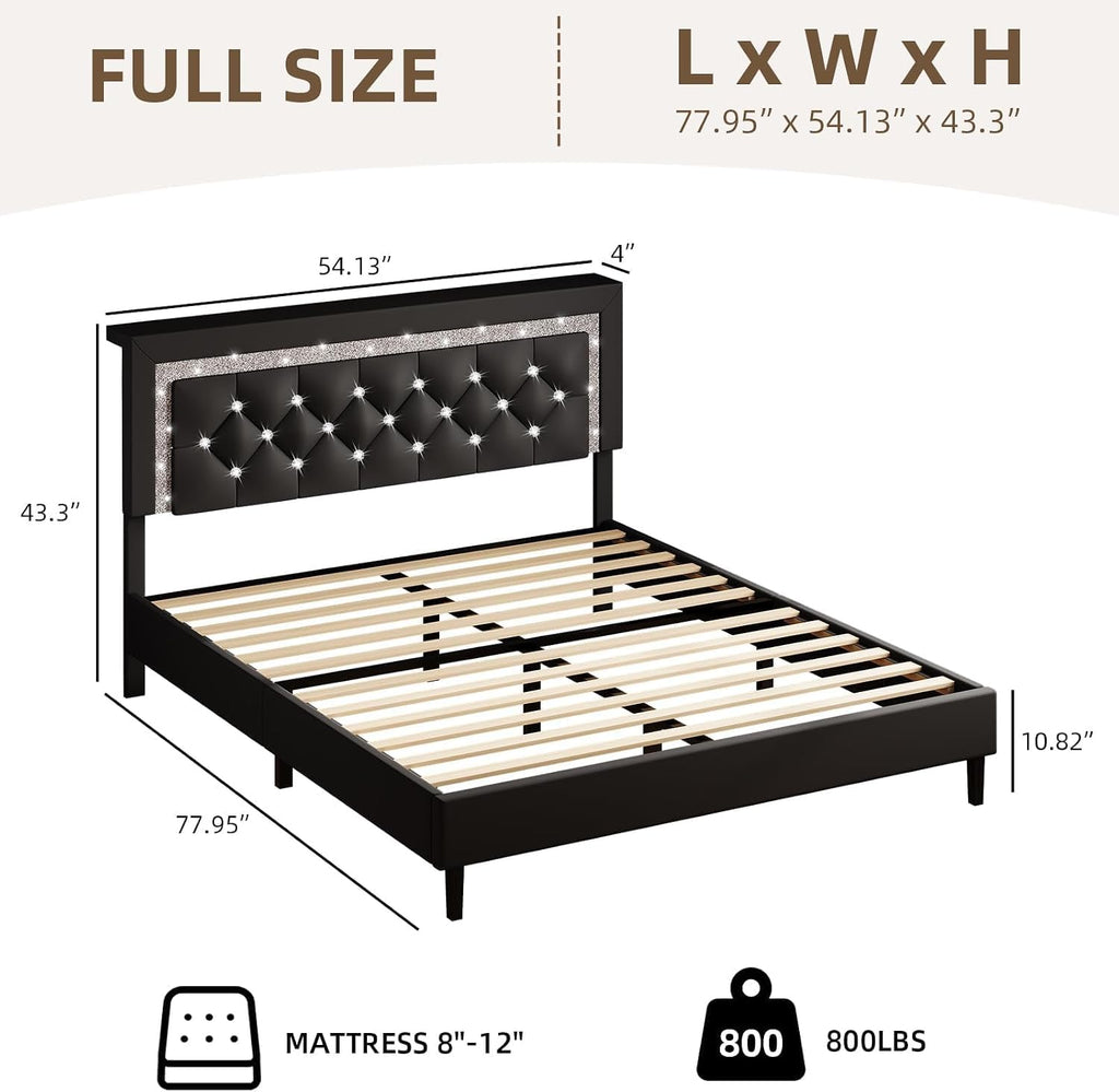 Black Full Bed Frame with LED Lights C3489