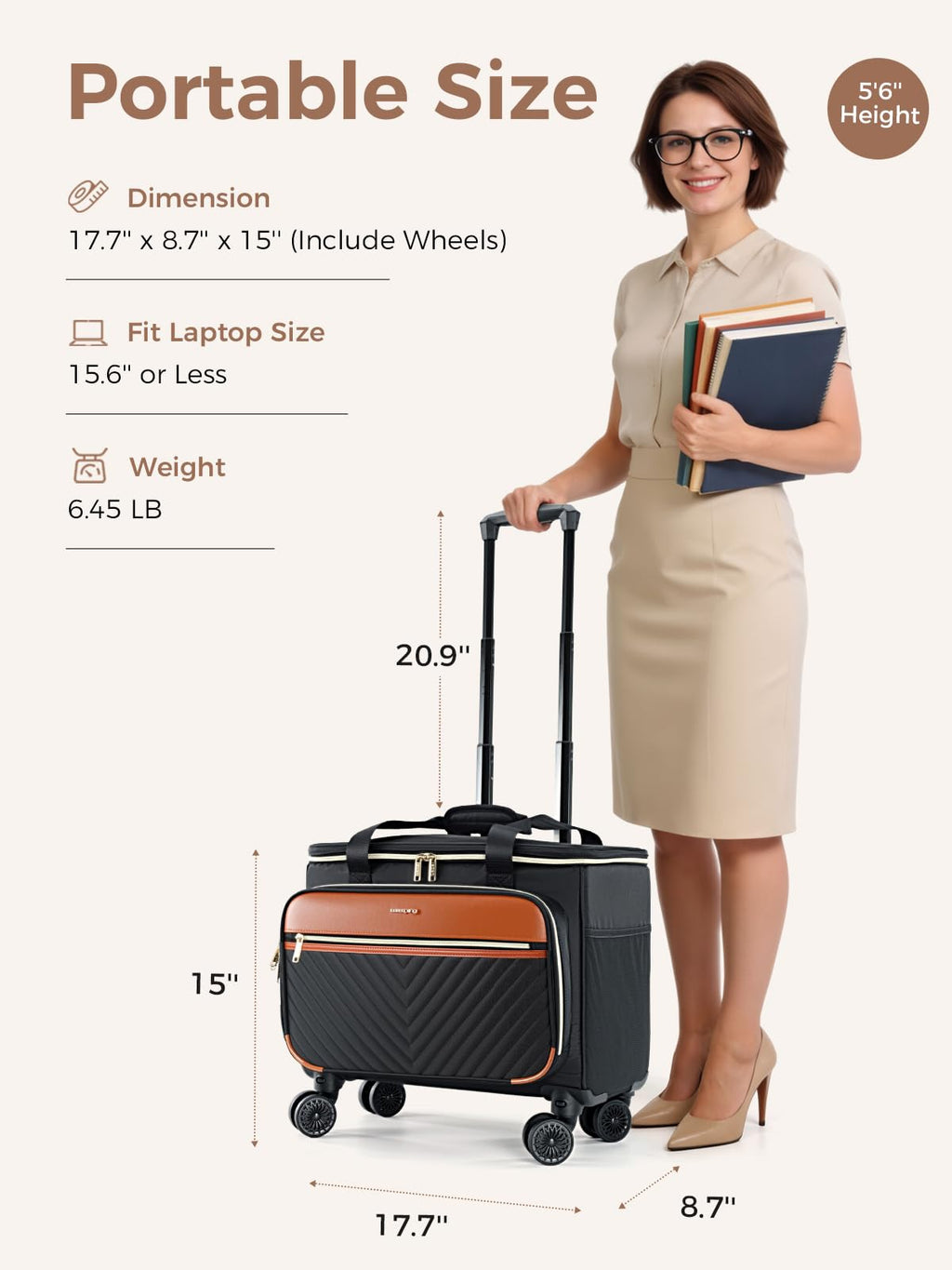 Rolling Teacher Bag with 4-Wheels 360° Spinner C2256