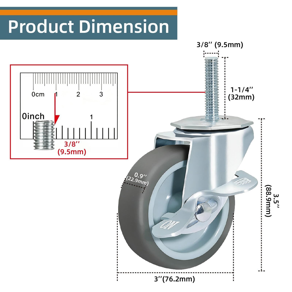 Set of 4 Stem Casters with Brake W650860