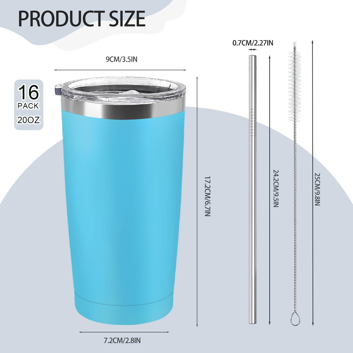16 Pack Stainless Steel 20oz Insulated Tumbler T7903
