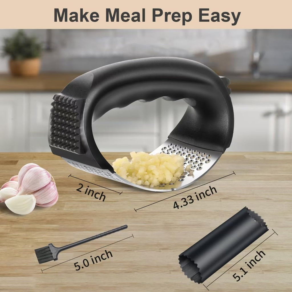 Stainless Steel Garlic Press Rocker with Peeler and Cleaning Brush X158689