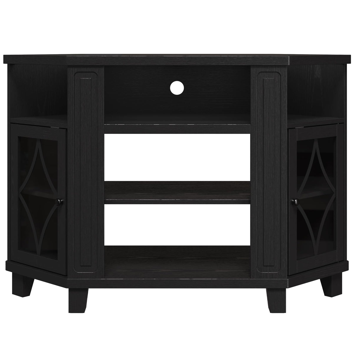 Corner TV Stand up to 55 Inch with Storage Wood Media Console Cabinet Satin Black T5784