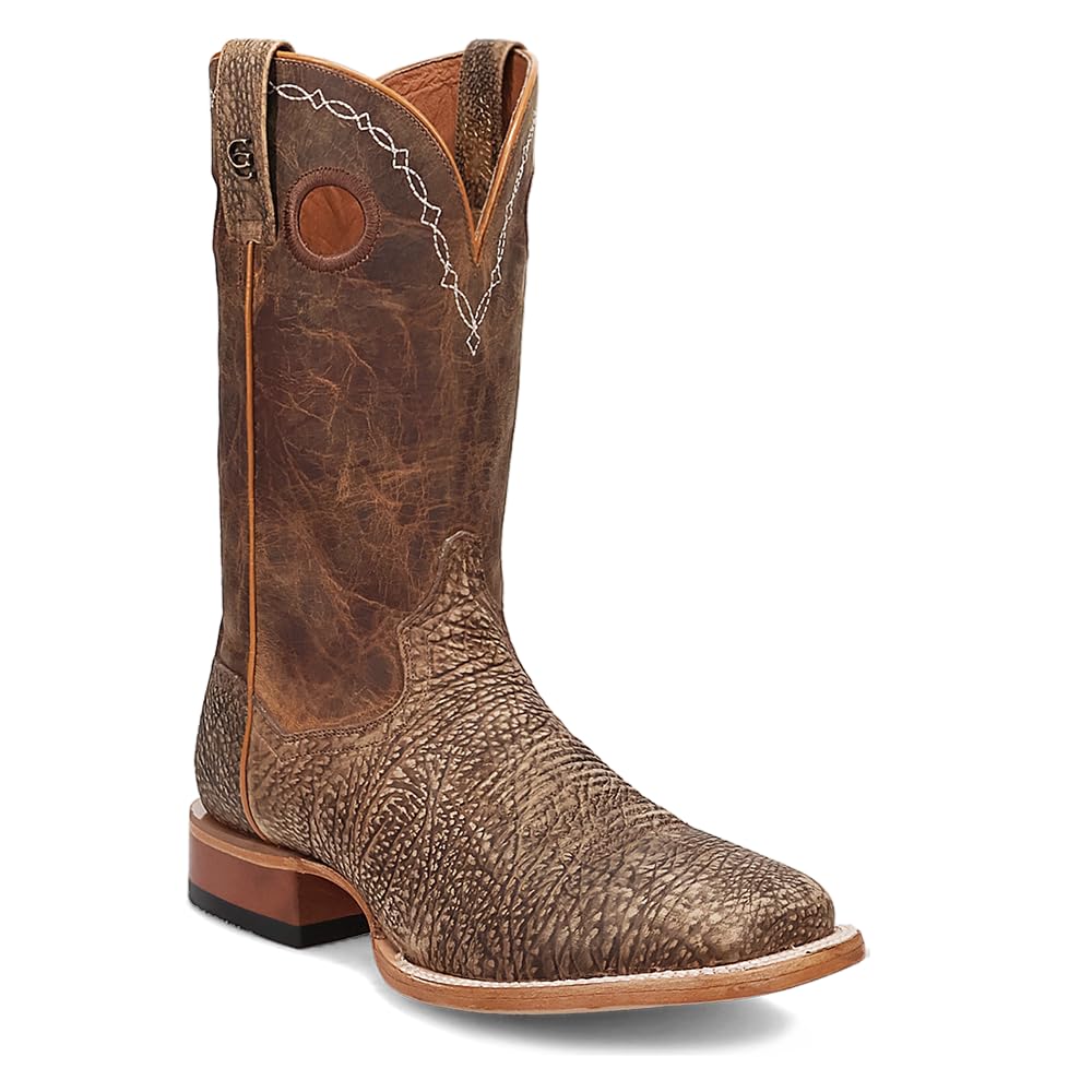 Brown Embroidered Bison Square Toe Pull On Dress Boots O306