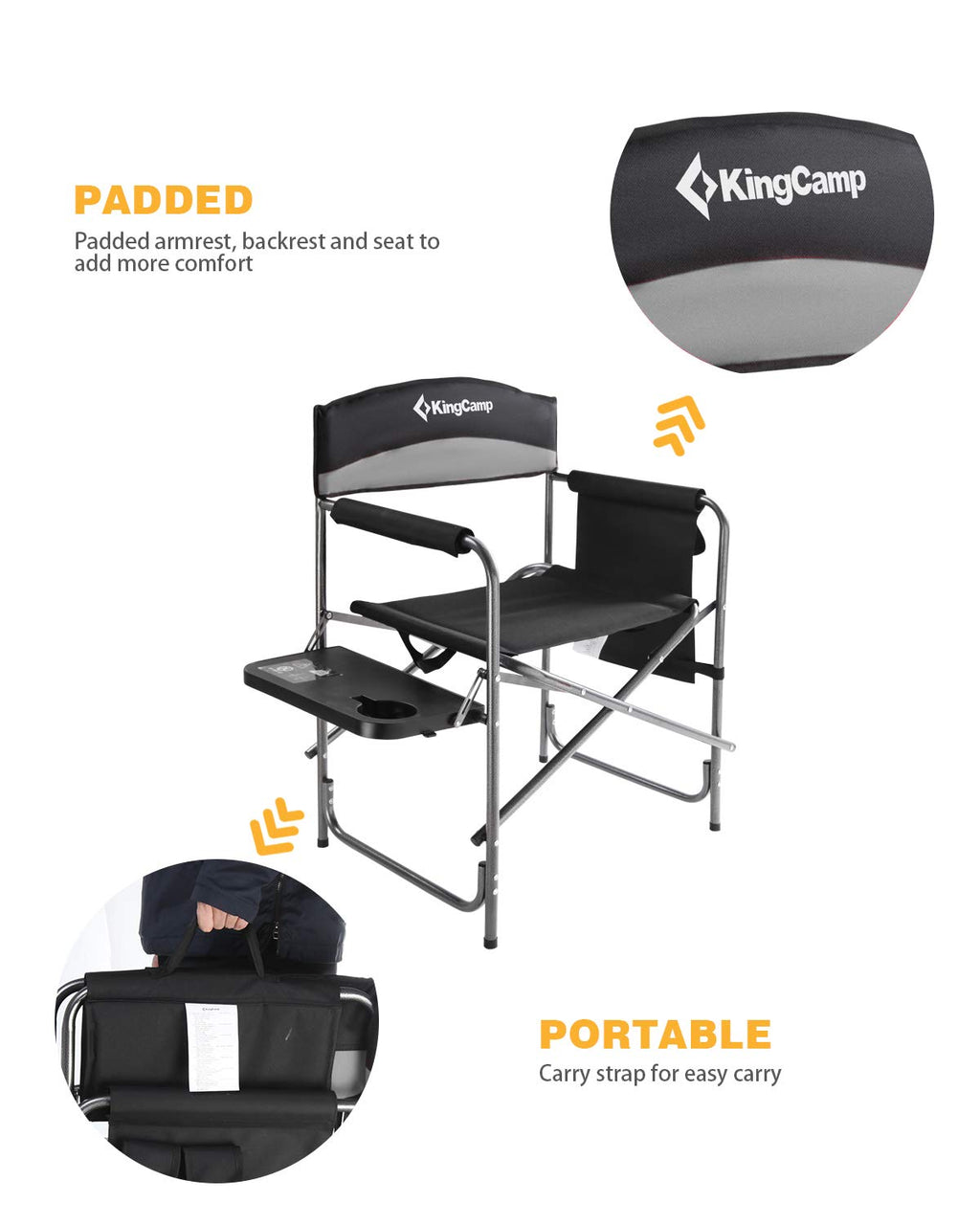 Heavy Duty Padded Folding Camping Chair with Side Table G86571