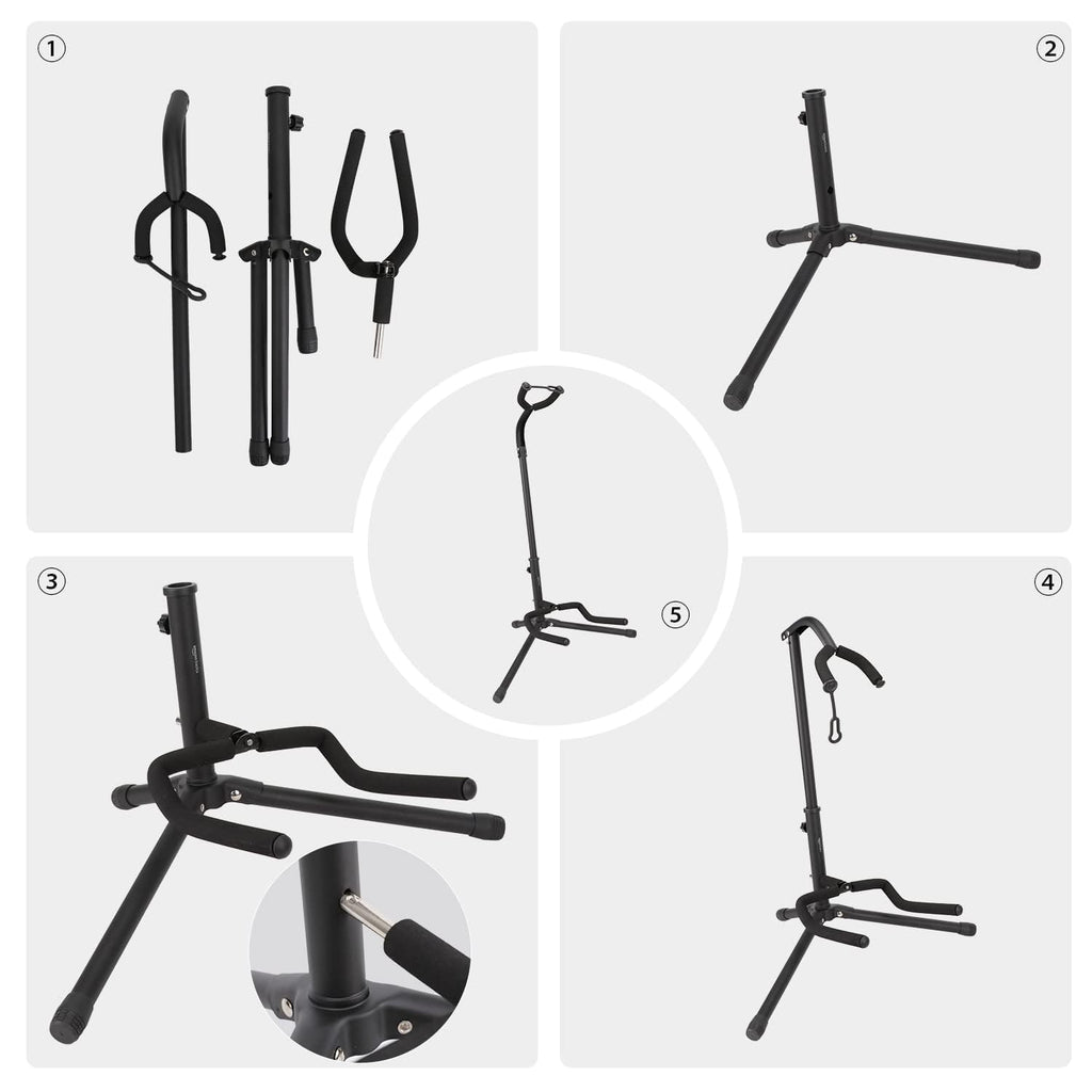 Black Height Adjustable Foldable Guitar Stand A3896