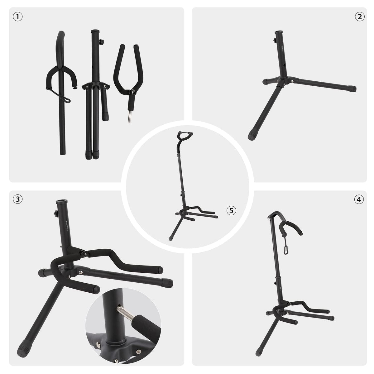 Black Height Adjustable Foldable Guitar Stand A3896