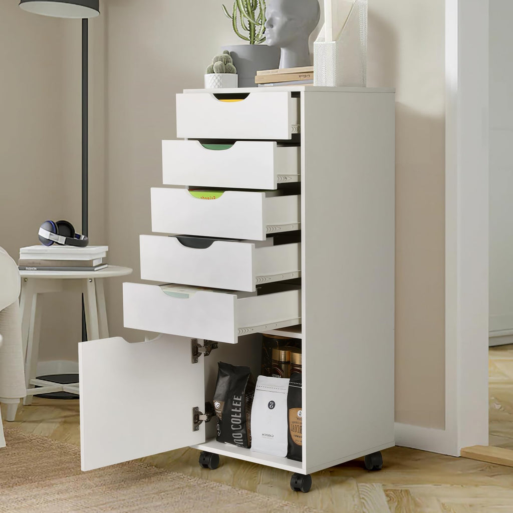 White 5 Drawer Mobile File Cabinet P783483