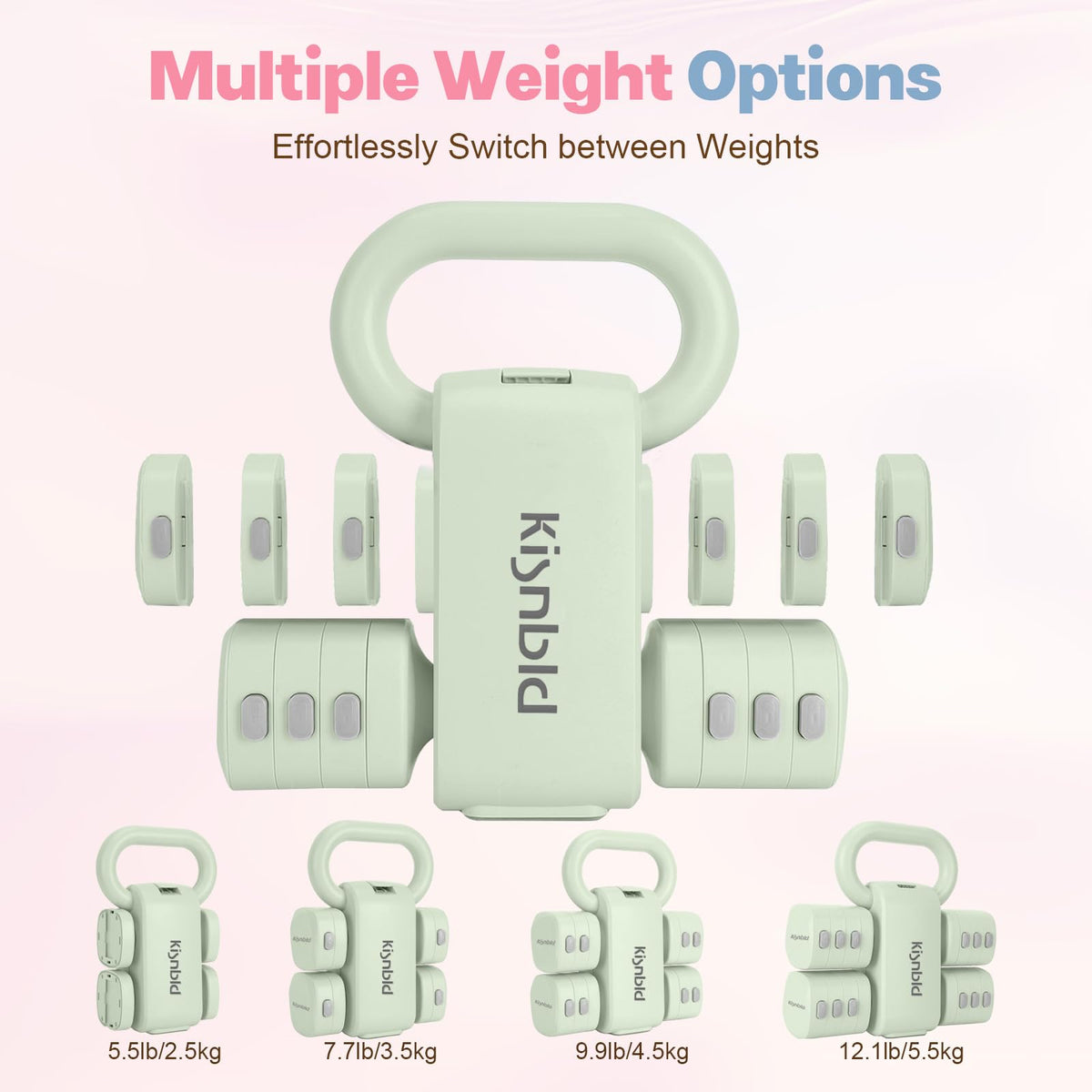 Adjustable Dumbbell Set, 2-in-1 Dumbbells & Kettlebell T193924