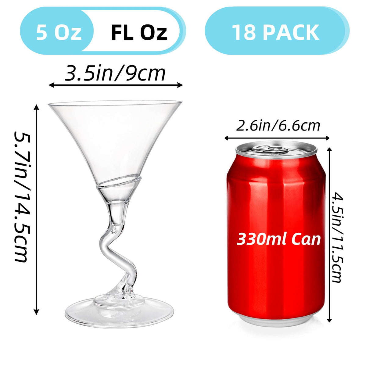 18 Pack 5 Oz Plastic Martini Glasses with Twisted Stem E43326