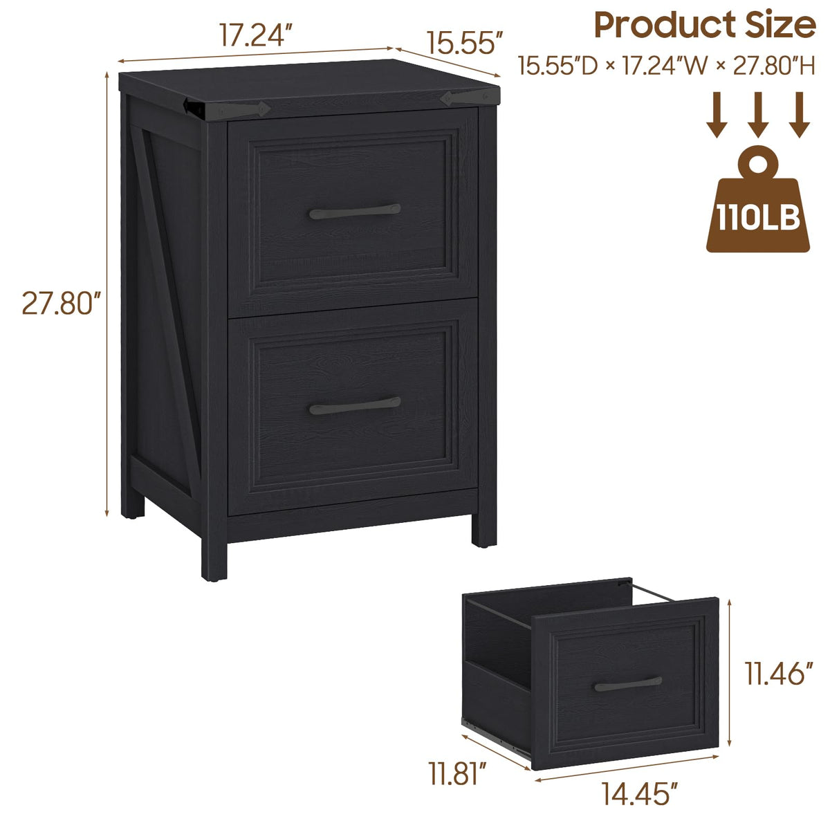 2 Drawer Wood File Cabinet A573