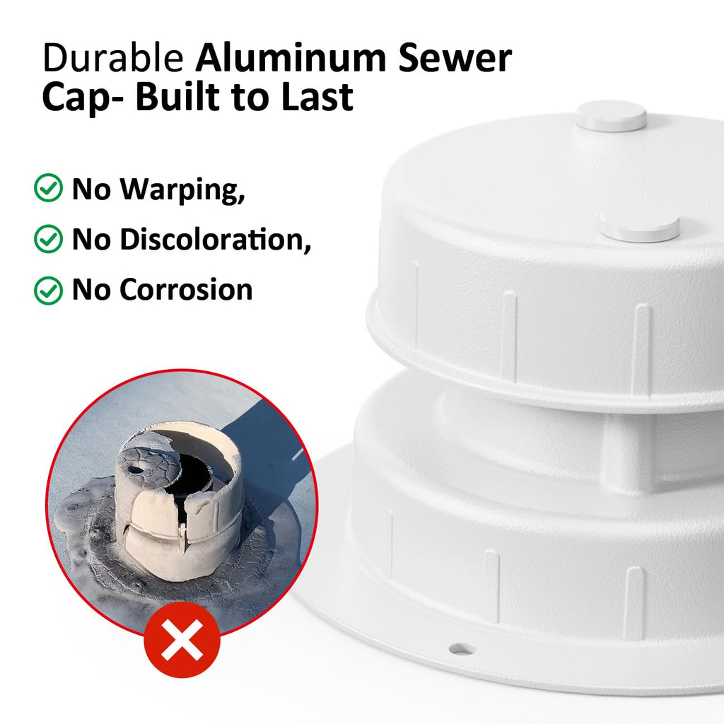 Aluminum RV Plumbing Vent Cap, Camper Roof Sewer Cap White 2 Packs F5433