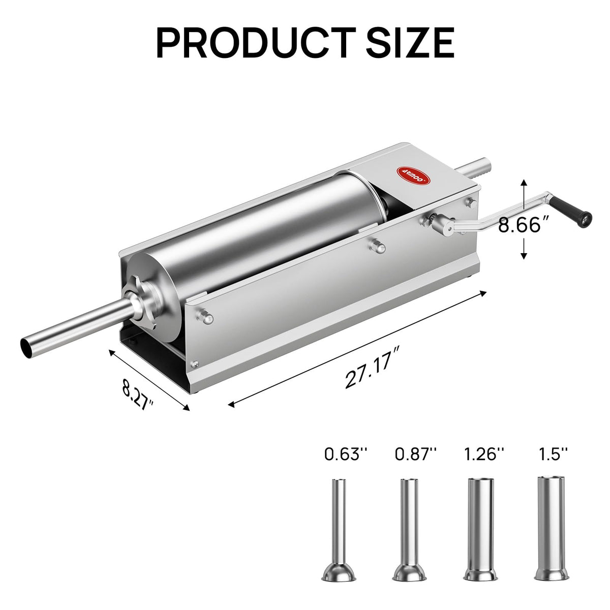 Manual Stainless Steel Sausage Stuffer with 4 Stuffing Tubes I22019