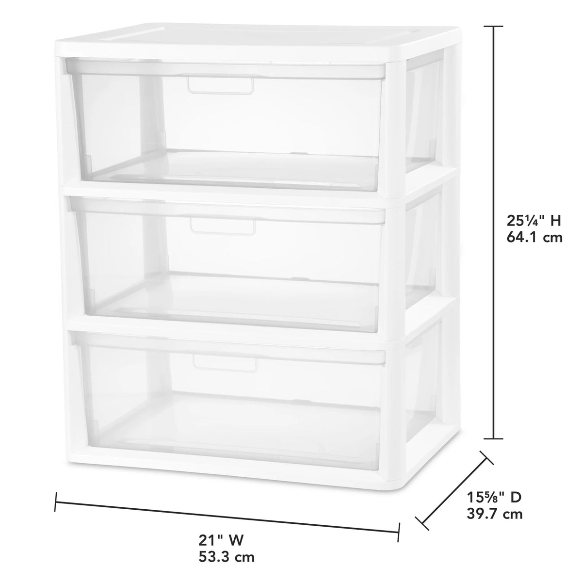 White 3-Drawer Plastic Storage Tower with Clear Bins B531846