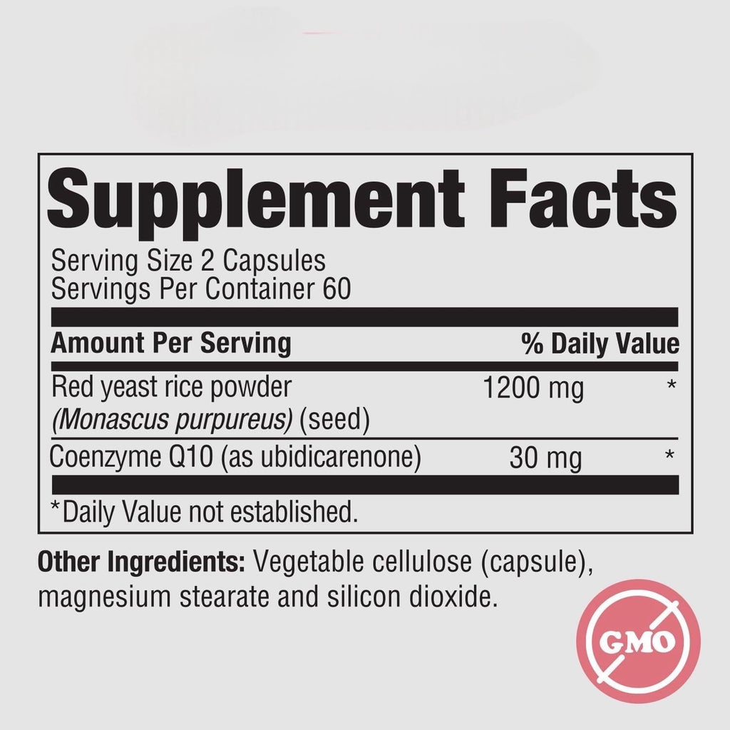 Extra Strength Red Yeast Rice 1200mg with CoQ10 120 Capsules H126