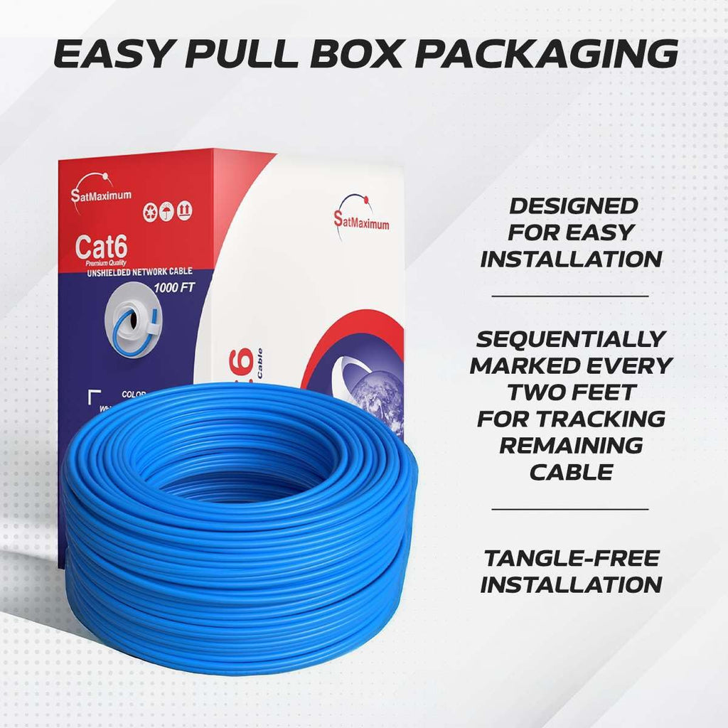 CAT6 Cable 1000ft Solid Ethernet LAN UTP Cable 23AWG 550Mhz RJ45 CCA Wire Blue Z6348