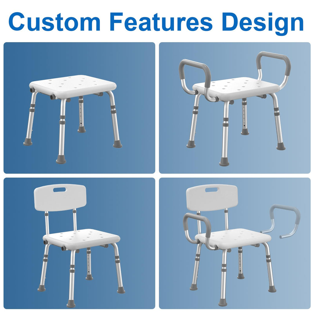 Heavy Duty Height Adjustable Shower Chair with Arms and Back B892