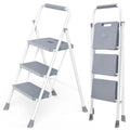 3 Step Ladder with Anti-Slip Pedal and Handrail, 800lbs, Grey I349938