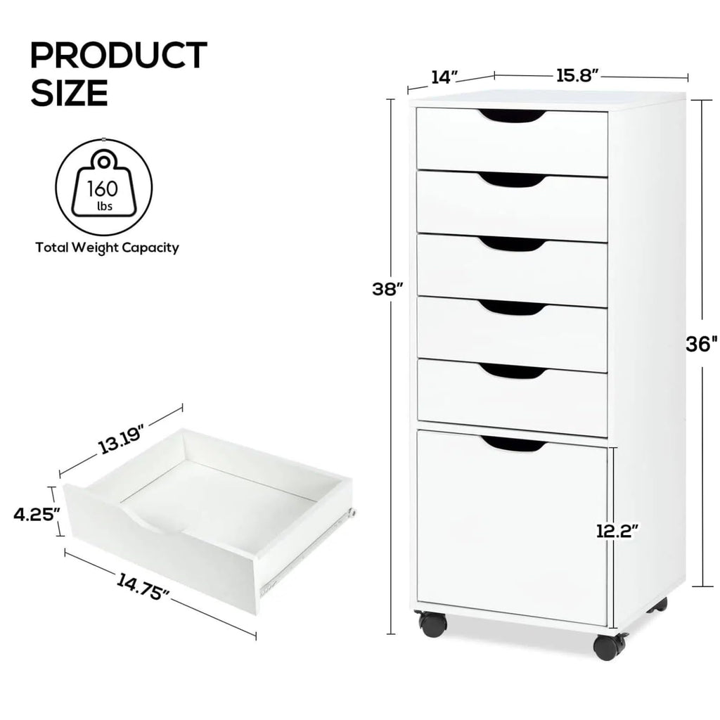White 5 Drawer Mobile File Cabinet P783483