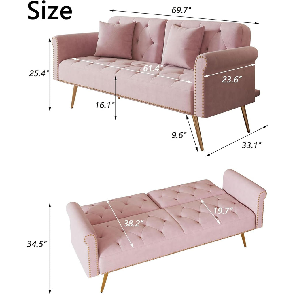 Pink Velvet Futon Sofa Bed Y6829