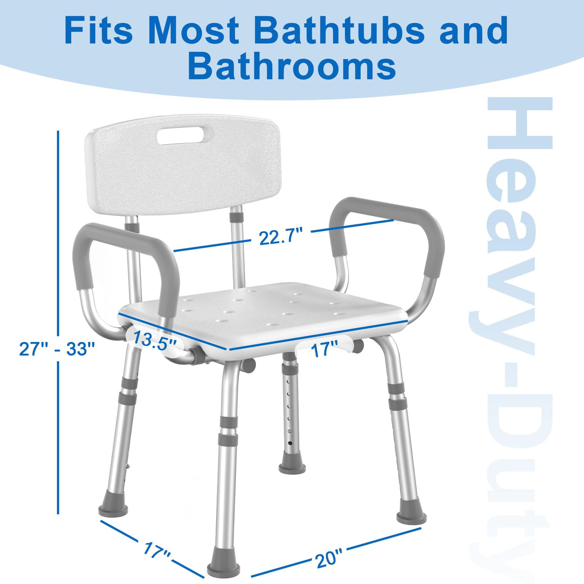 Heavy Duty Height Adjustable Shower Chair with Arms and Back B892