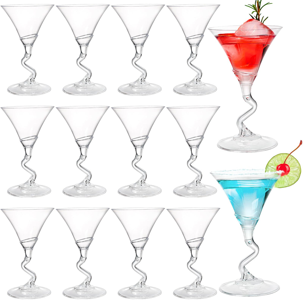 18 Pack 5 Oz Plastic Martini Glasses with Twisted Stem E43326