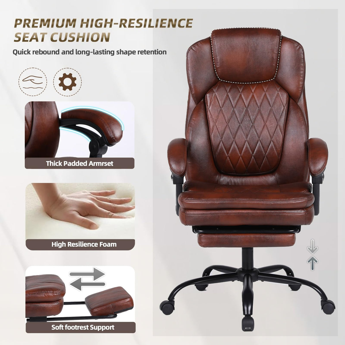 Big and Tall Brown PU Leather Reclining Office Chair with Foot Rest B770296