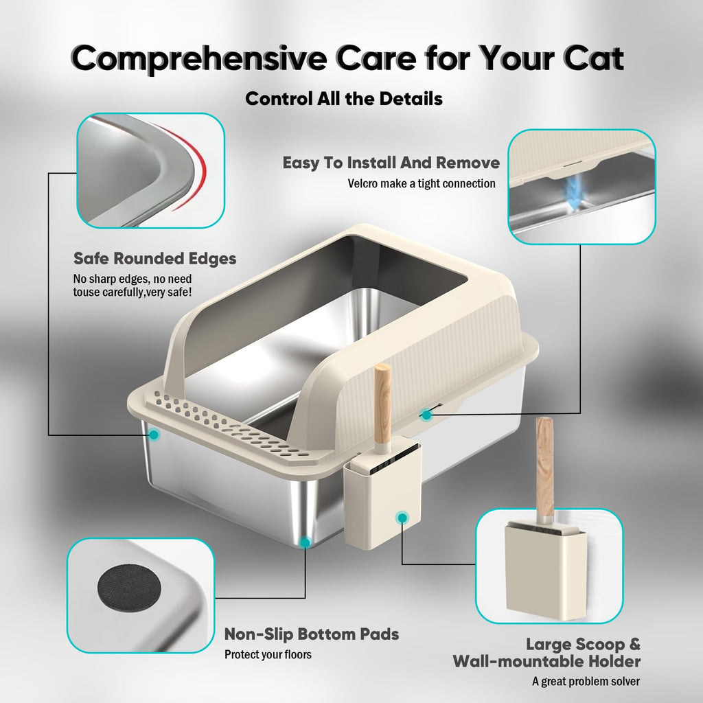 XL Stainless Steel Enclosed Cat Litter Box with Lid, Scoop and Mat V53029
