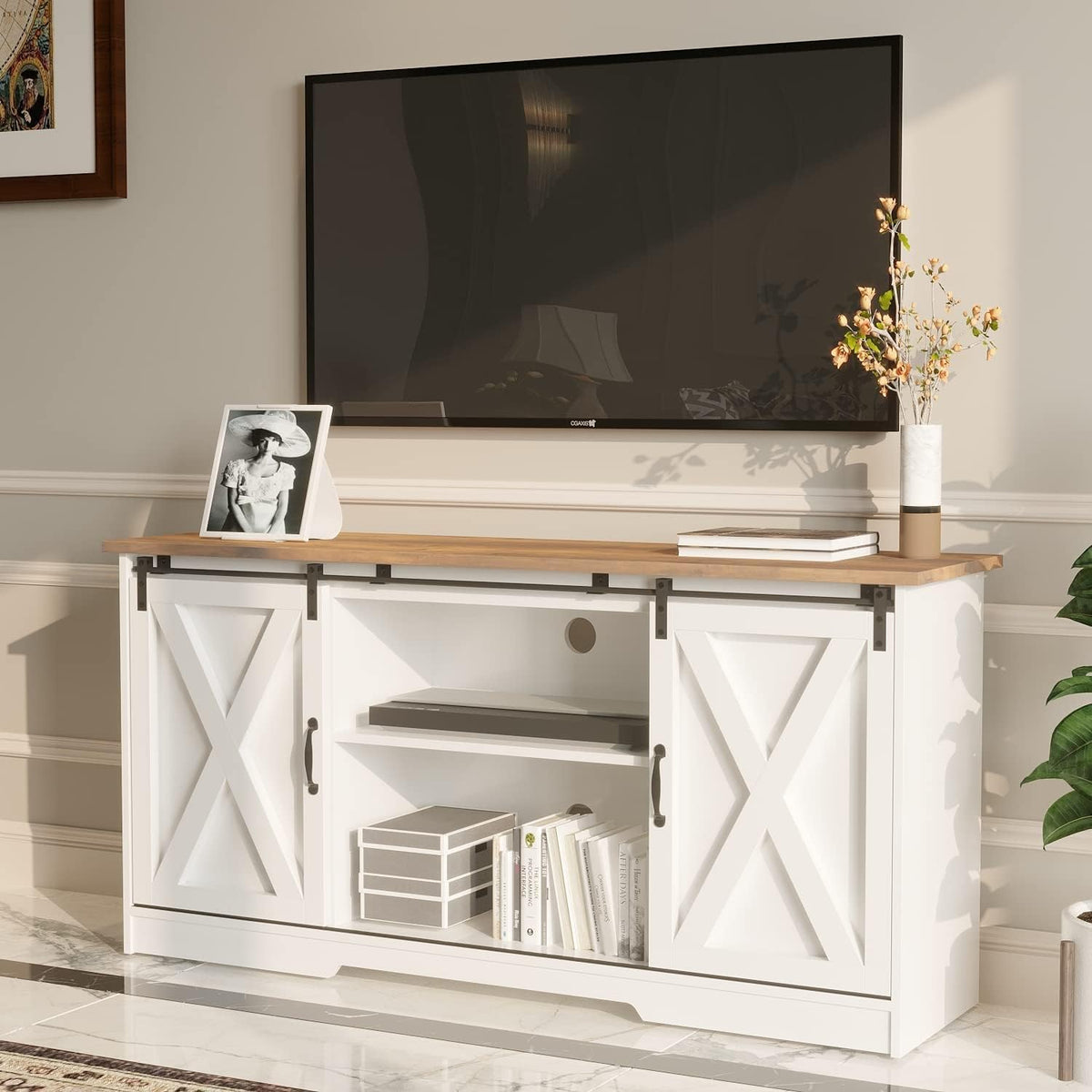 White Farmhouse TV Stand for 65 Inch TV S1480