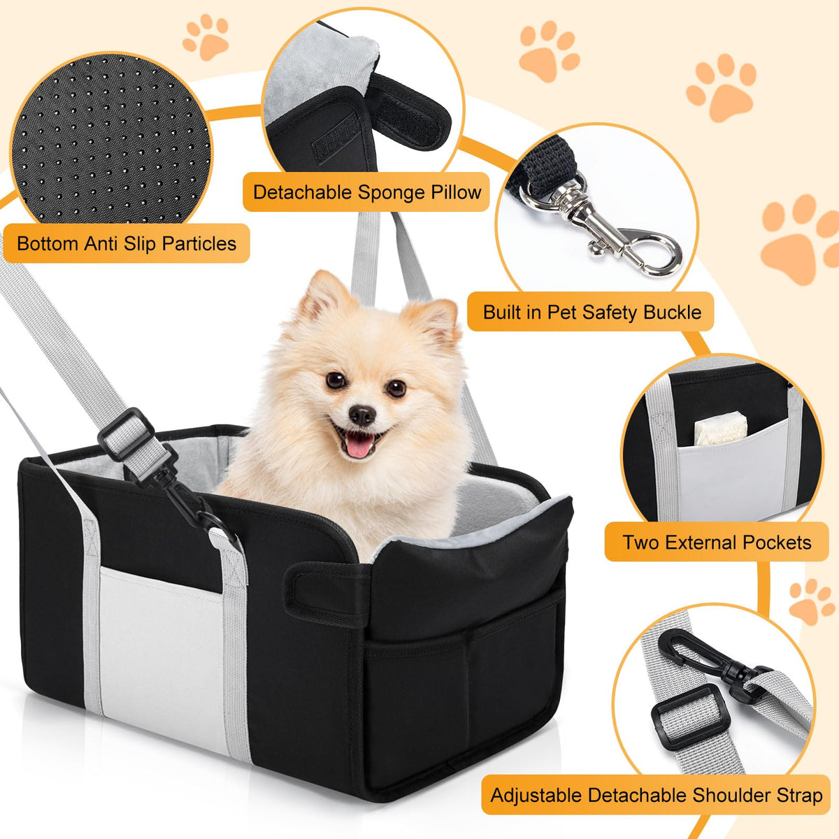Portable Dog Car Seat for Small Dogs, Black F105183