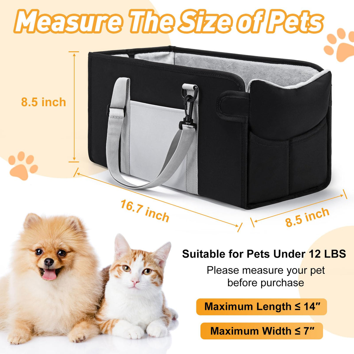 Portable Dog Car Seat for Small Dogs, Black F105183