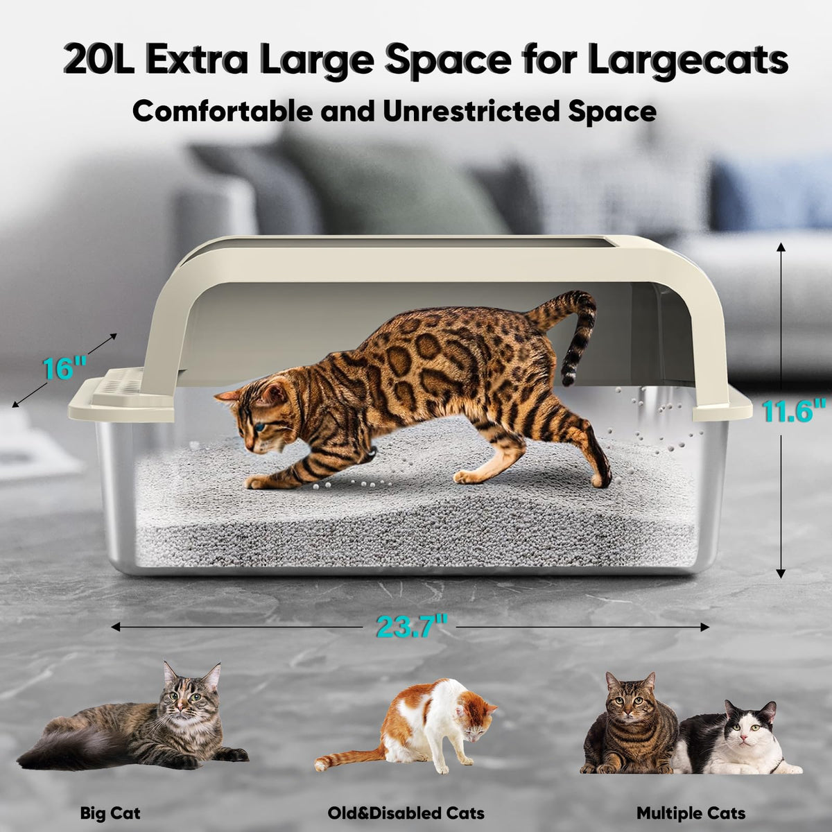 XL Stainless Steel Enclosed Cat Litter Box with Lid, Scoop and Mat V53029