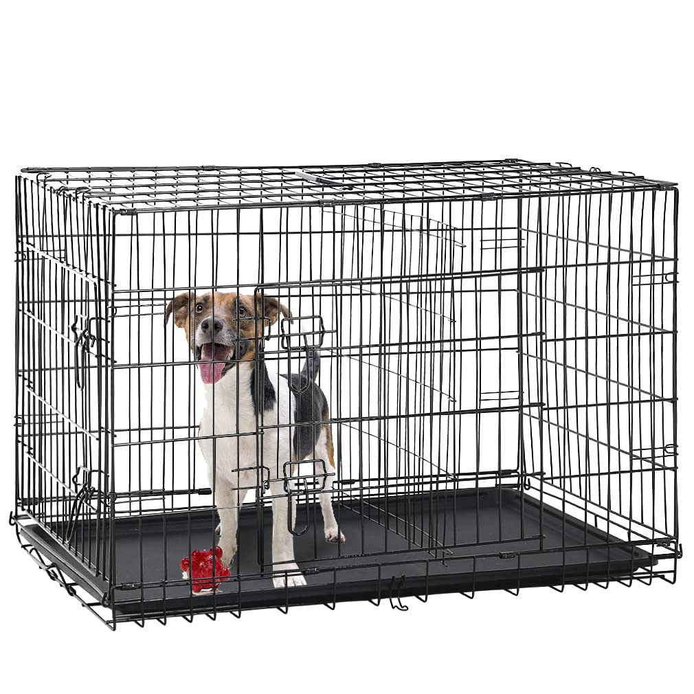 Folding Metal Dog Crate with Divider and Tray J59782