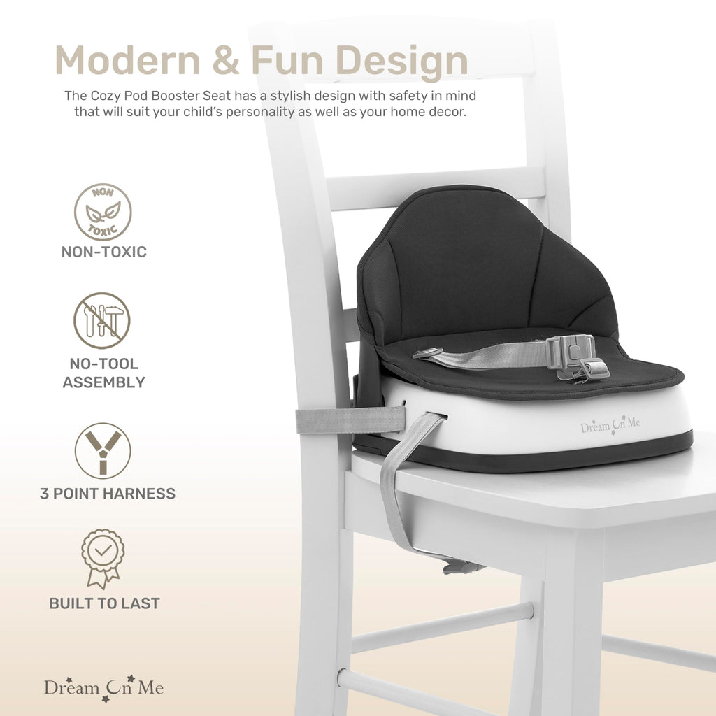 Portable Baby Booster Seat with 3-Point Harness & 2 Fixing Belts, Black I180915